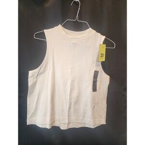 All in Motion Womens Supima Cotton Tank Top Cream Boxy Cropped Sleeveless M NWT